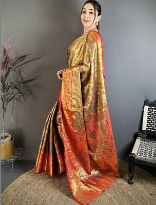 Paisley zari silk blend handloom kanjeevaram saree 3