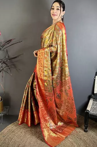 Paisley zari silk blend handloom kanjeevaram saree