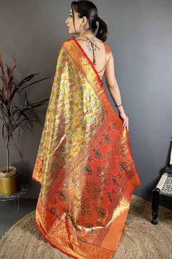 Paisley zari silk blend handloom kanjeevaram saree