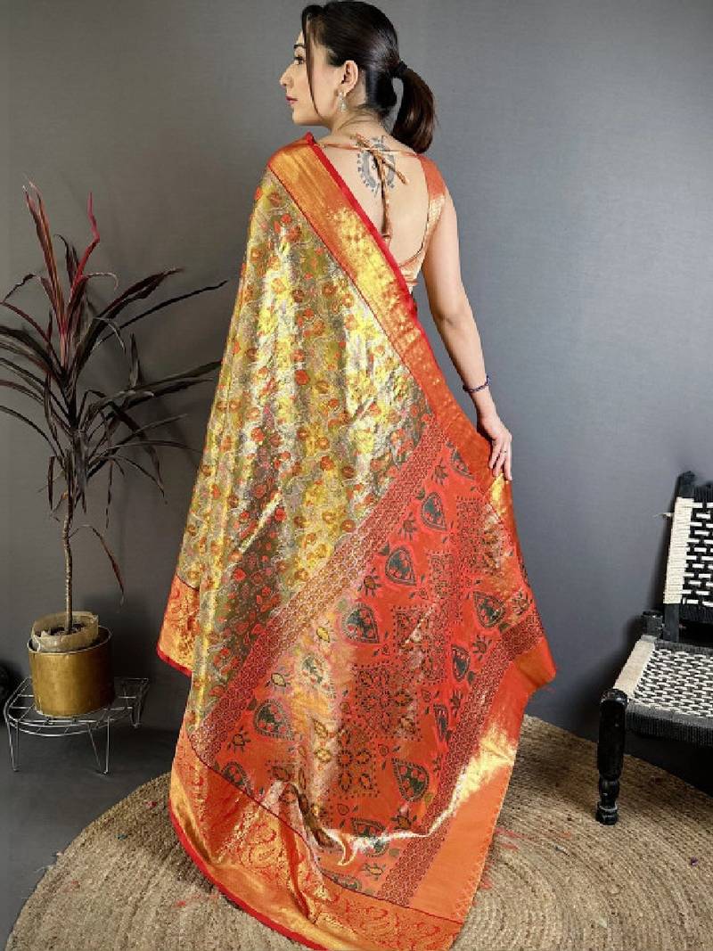 Paisley zari silk blend handloom kanjeevaram saree