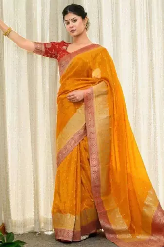 Woven design zari silk blend heavy work kanjeevaram saree