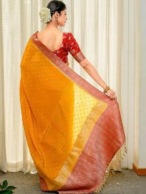 Woven design zari silk blend heavy work kanjeevaram saree 3