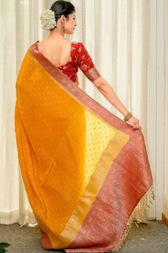 Woven design zari silk blend heavy work kanjeevaram saree