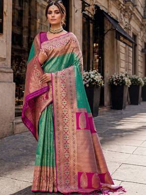Woven design zari silk blend designer kanjeevaram saree 1