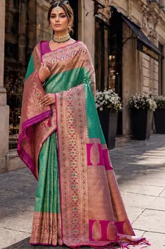 Woven design zari silk blend designer kanjeevaram saree