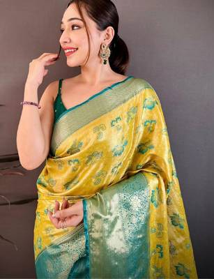 Woven design zari silk blend kanjeevaram saree 1