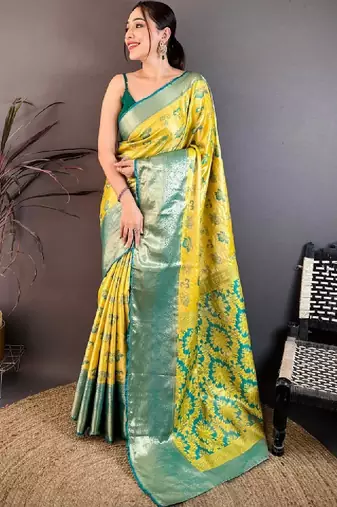 Woven design zari silk blend kanjeevaram saree