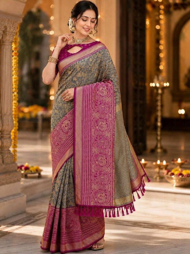 Woven design zari art silk kanjeevaram saree
