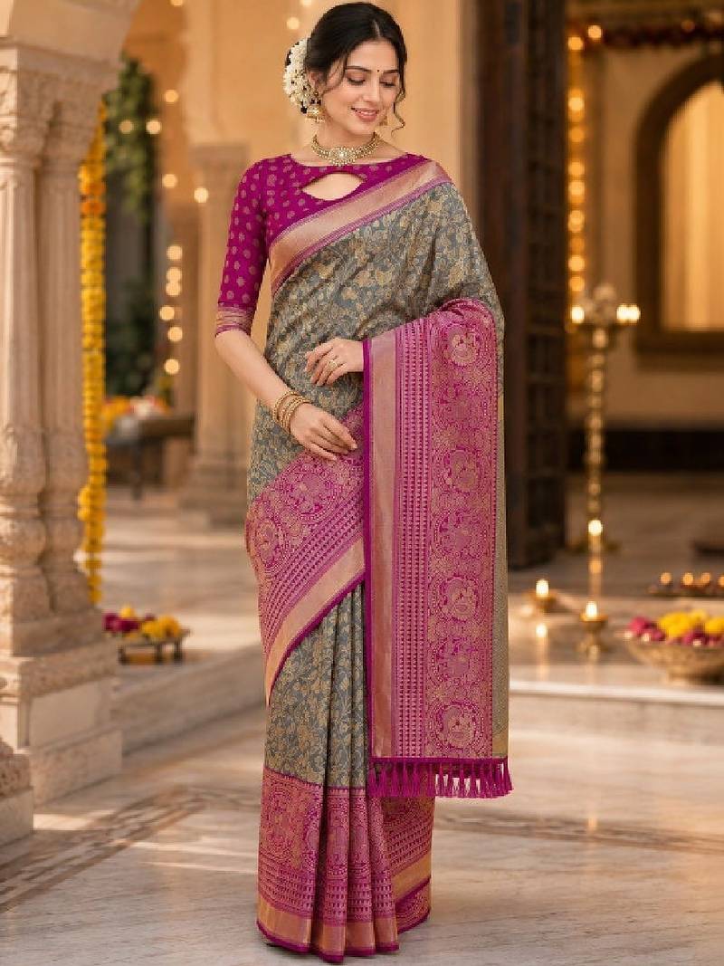 Woven design zari art silk kanjeevaram saree