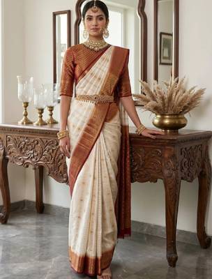 Woven design zari art silk designer kanjeevaram saree 1