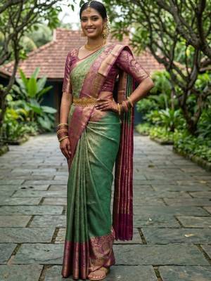 Woven design zari art silk designer kanjeevaram saree 1