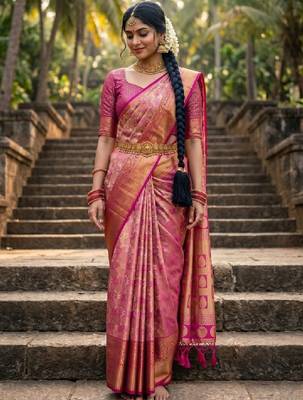 Woven design zari art silk designer kanjeevaram saree 1