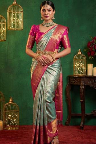 Ethnic motifs zari art silk handloom kanjeevaram saree