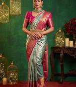 Ethnic motifs zari art silk handloom kanjeevaram saree