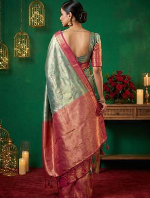 Ethnic motifs zari art silk handloom kanjeevaram saree 2