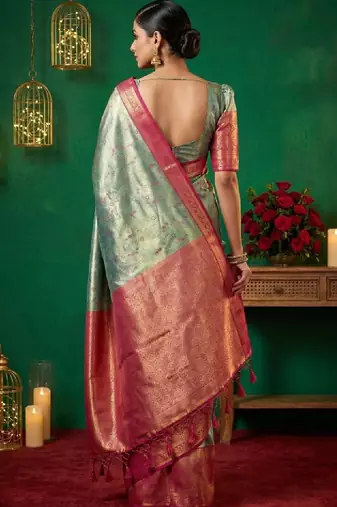 Ethnic motifs zari art silk handloom kanjeevaram saree