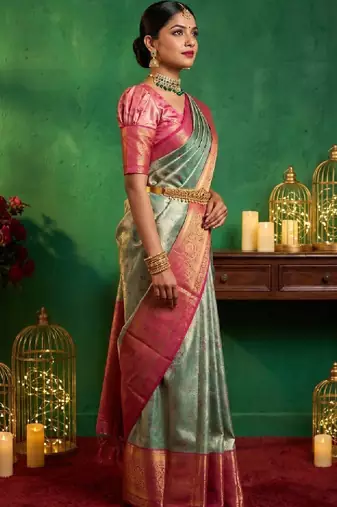Ethnic motifs zari art silk handloom kanjeevaram saree