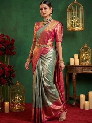 Ethnic motifs zari art silk handloom kanjeevaram saree 4