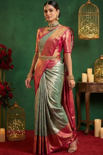 Ethnic motifs zari art silk handloom kanjeevaram saree
