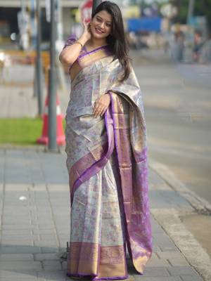 Woven design zari silk blend kanjeevaram saree 1