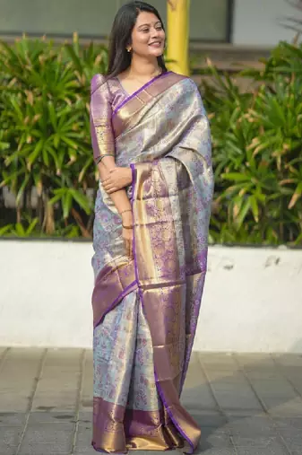 Woven design zari silk blend kanjeevaram saree