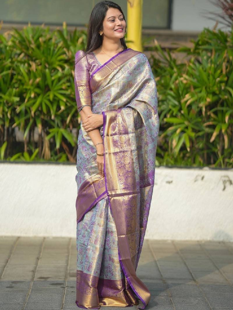 Woven design zari silk blend kanjeevaram saree