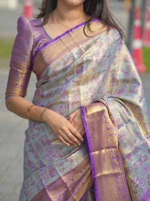 Woven design zari silk blend kanjeevaram saree 3