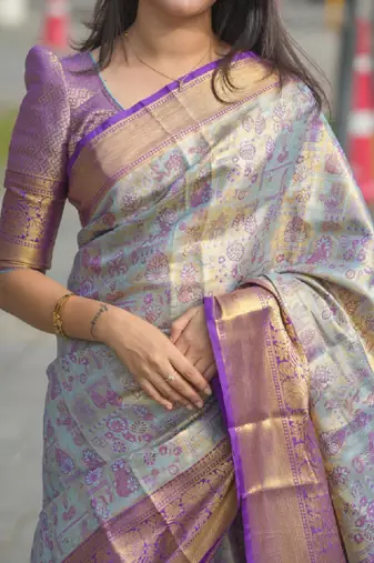 Woven design zari silk blend kanjeevaram saree