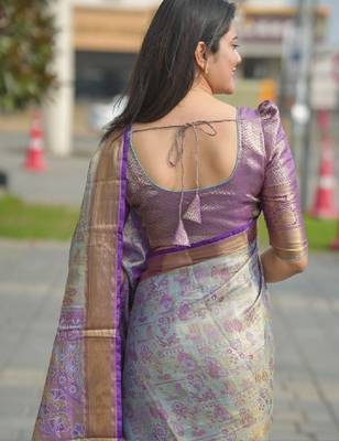 Woven design zari silk blend kanjeevaram saree 4