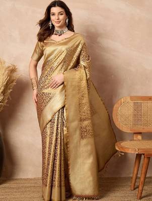 Woven design zari silk blend designer kanjeevaram saree 1