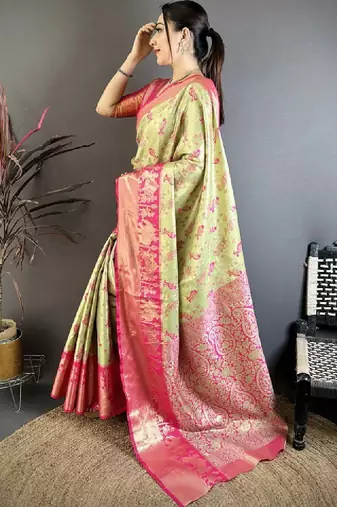 Women paisley zari silk blend kanjeevaram saree
