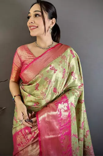 Women paisley zari silk blend kanjeevaram saree