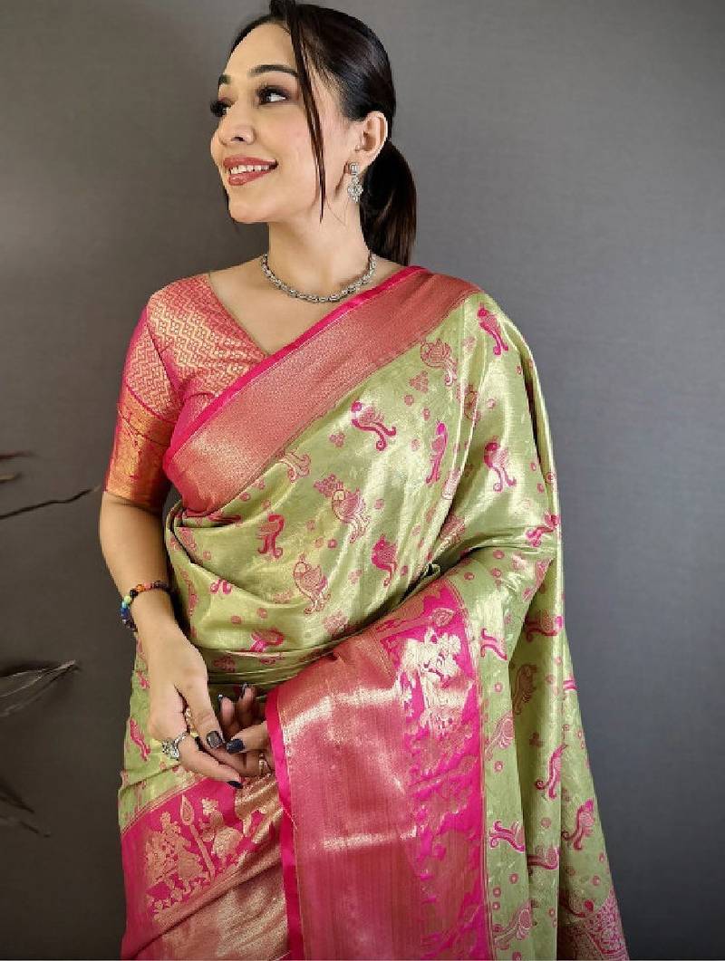 Women paisley zari silk blend kanjeevaram saree