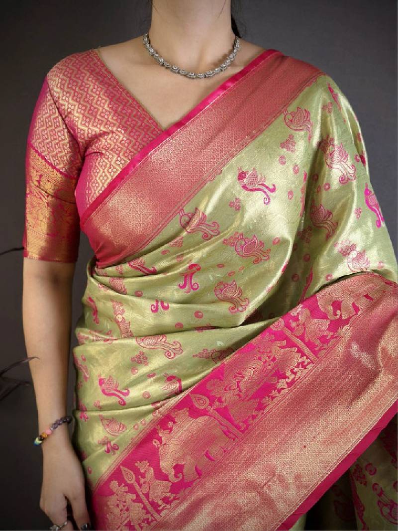 Women paisley zari silk blend kanjeevaram saree