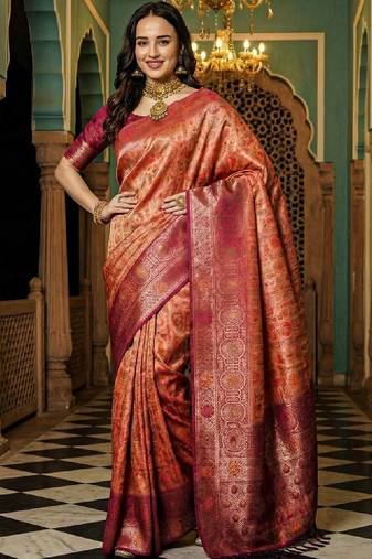 Floral zari silk blend designer kanjeevaram saree