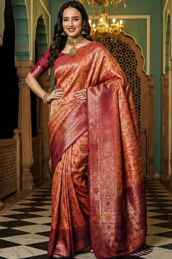 Floral zari silk blend designer kanjeevaram saree