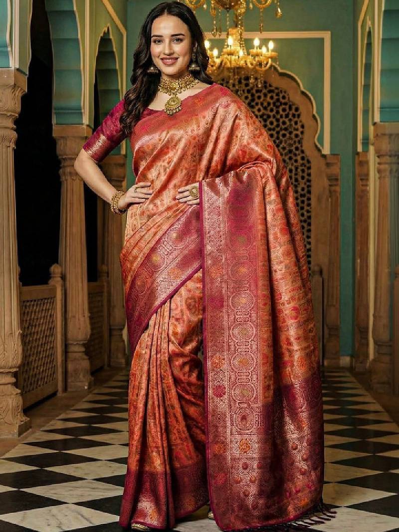 Floral zari silk blend designer kanjeevaram saree