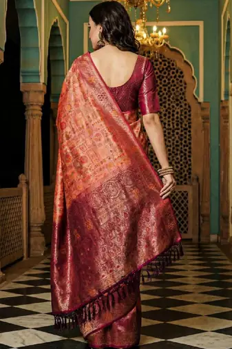Floral zari silk blend designer kanjeevaram saree