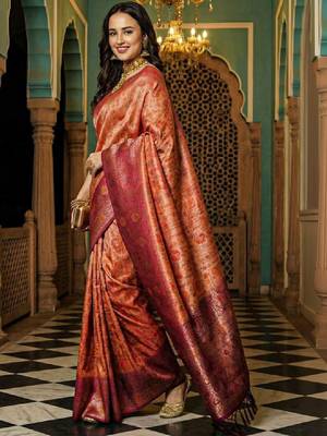 Floral zari silk blend designer kanjeevaram saree 3