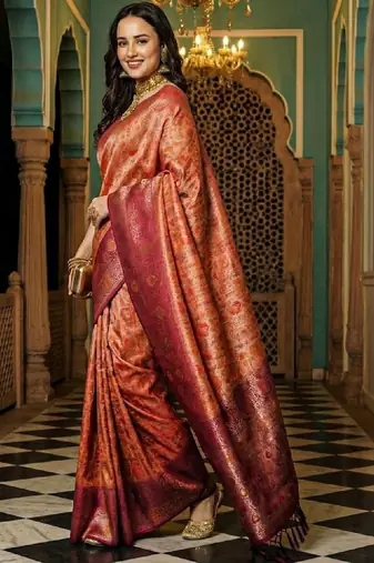 Floral zari silk blend designer kanjeevaram saree