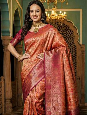 Floral zari silk blend designer kanjeevaram saree 4
