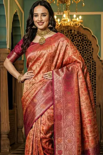 Floral zari silk blend designer kanjeevaram saree