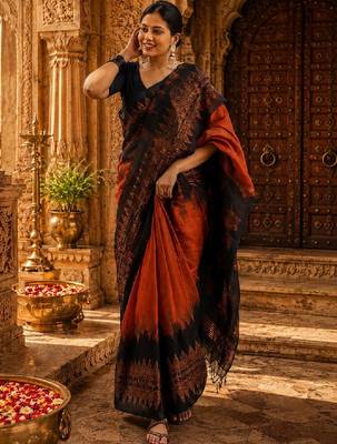 Ethnic motifs zari handloom kanjeevaram saree 1