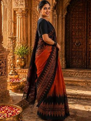 Ethnic motifs zari handloom kanjeevaram saree 4