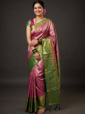 Ethnic motifs zari art silk handloom kanjeevaram saree 1