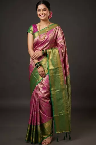 Ethnic motifs zari art silk handloom kanjeevaram saree