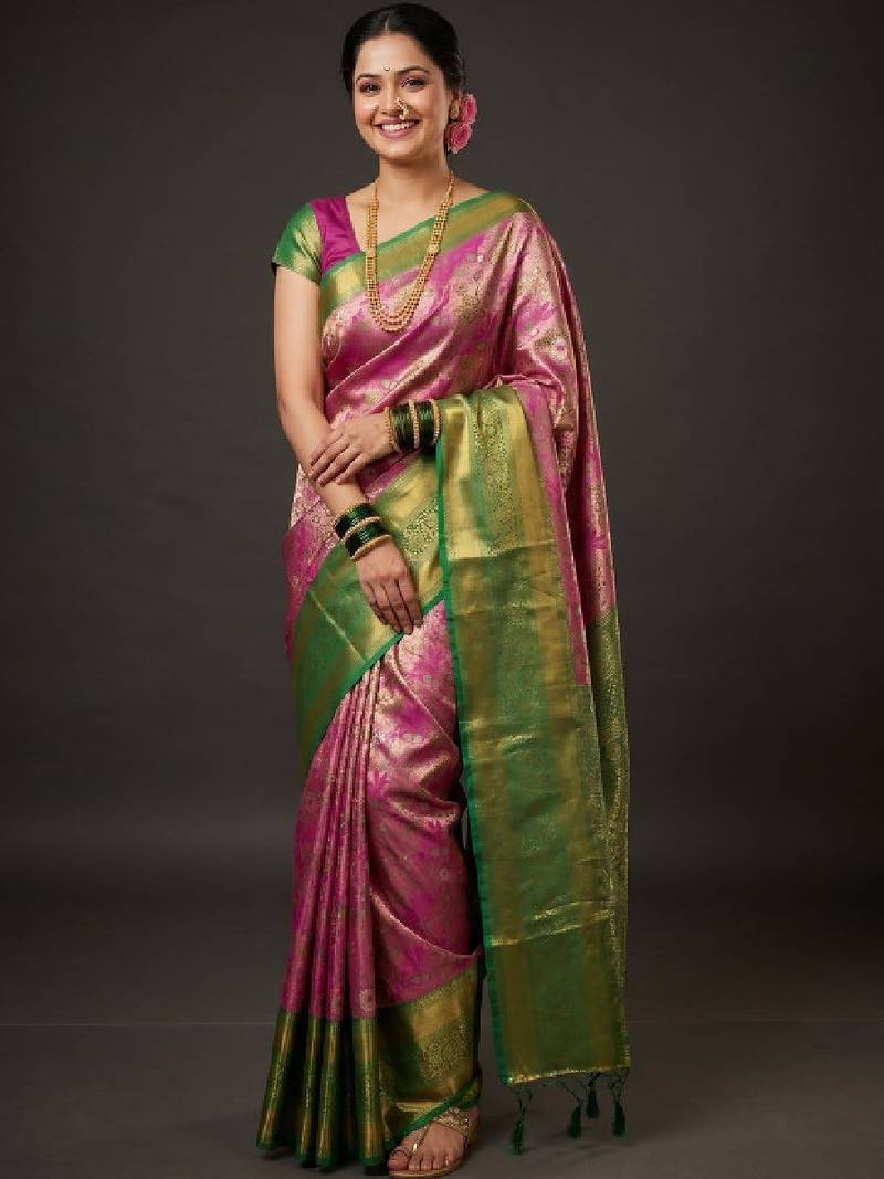 Ethnic motifs zari art silk handloom kanjeevaram saree