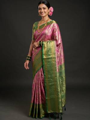 Ethnic motifs zari art silk handloom kanjeevaram saree 3