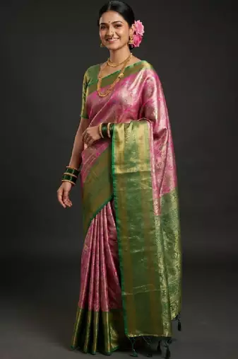 Ethnic motifs zari art silk handloom kanjeevaram saree