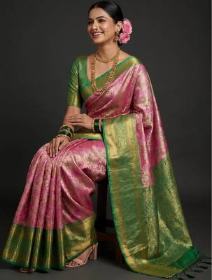 Ethnic motifs zari art silk handloom kanjeevaram saree 4